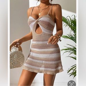 NWT DOES crochet stripes swimsuit cover,mini dress size M